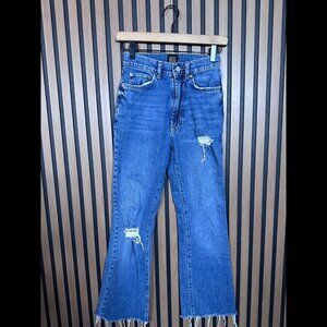 BDG Urban Outfitters Jeans 24 Womens Blue Stretch High Rise Flare Frayed Denim